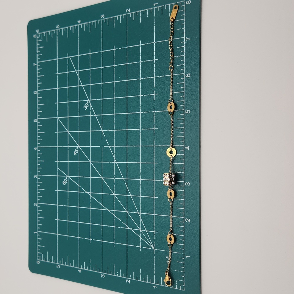 Gold Tone Roman Numeral Chain Bracelet | Zircon Accent Detail | Elegant Minimal - Picture 5 of 7